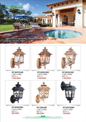 Đèn vách Andora Light NT-B076/AB, NT-B283/AB, NT-B222/AB, NT-B285/BK, NT-285/AB, NT-B270/BK