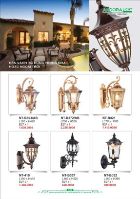 Đèn vách Andora Light NT-B303/AB, NT-B272/AB, NT-B421, NT-419, NT-B057, NT-B052