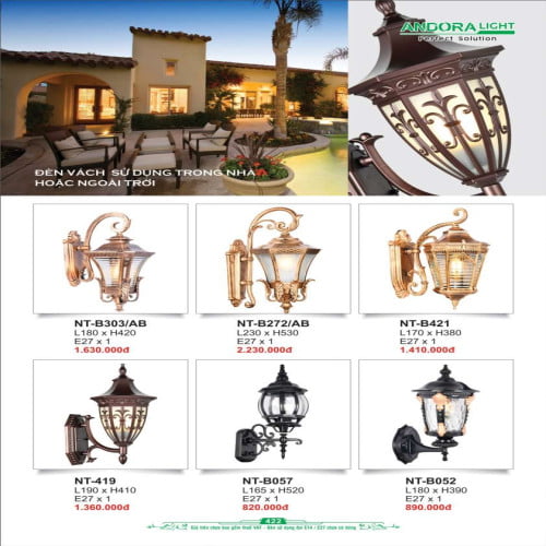Đèn vách Andora Light NT-B303/AB, NT-B272/AB, NT-B421, NT-419, NT-B057, NT-B052
