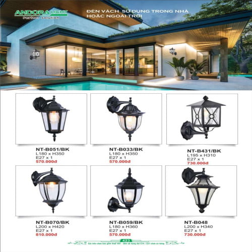 Đèn vách Andora Light NT-B051/BK, NT-B033/BK, NT-B431/BK, NT-B070/BK, NT-B059/BK, NT-B048