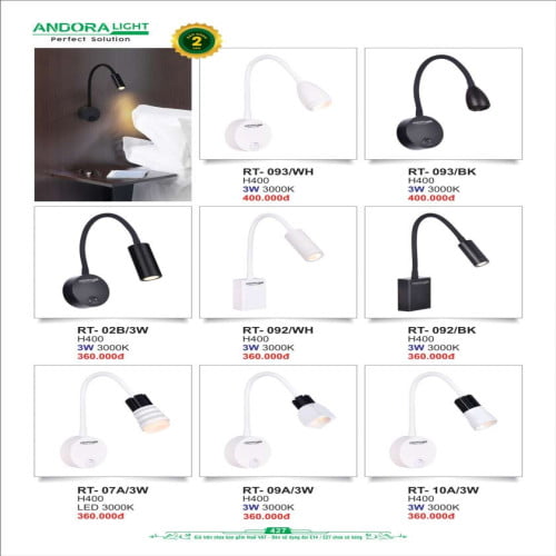 Đèn rọi tranh Andora Light RT-093, RT-02B, RT-092, RT-07A, RT-09A, RT-10A
