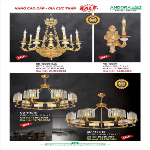 Đèn chùm đồng Andora Light CĐ-1226, VĐ-1226/1, CĐ-1167