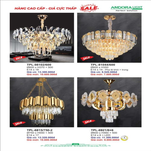 Đèn chùm pha lê Andora Light TPL-98102, TPL-81044, TPL-6815, TPL-6921