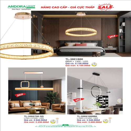 Đèn thả Andora Light TL-3001/600, TL-3202/700 GD, TL-3005/1000BK