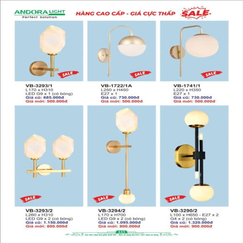 Đèn vách Andora Light VB-3293, VB-1722/1A, VB-1741/1, VB-3294/2, VB-3290/2