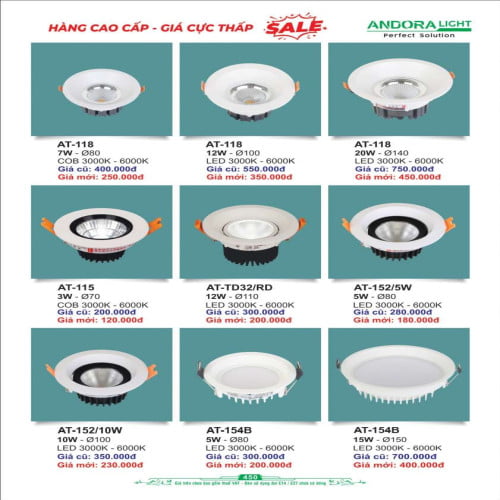 Đèn led Andora Light AT-118, AT-115, AT-TD32/RD, AT-152, AT-154B
