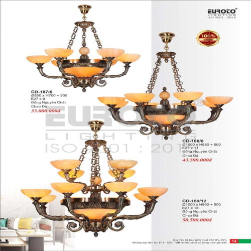 Đèn chùm đồng Euroto CD-187/6, CD-188/8, CD-189/12