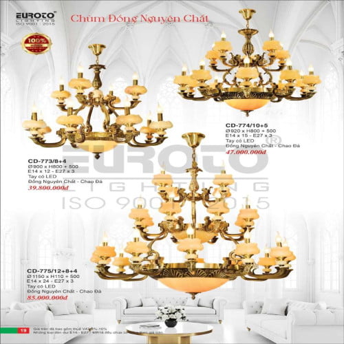 Đèn chùm đồng Euroto CD-773/8+4, CD-774/10+5, CD-775/12+8+4