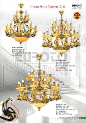 Đèn chùm đồng Euroto CD-776/10+5, CD-780/10+5, CD-777/12+6