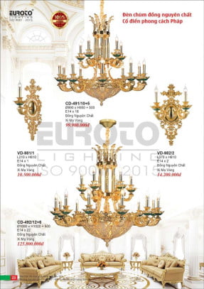 Đèn chùm đồng Euroto CD-491/10+5, CD-492/12+6, VD-981/1, VD-982/2