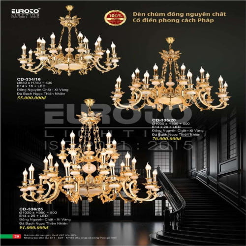 Đèn chùm đồng Euroto CD-334/16, CD-335/20, CD-336/25