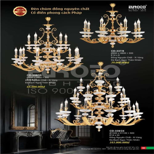 Đèn chùm đồng Euroto CD-337/8, CD-338/15, CD-339/24
