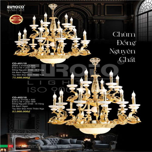 Đèn chùm đồng Euroto CD-451/15, CD-452/18