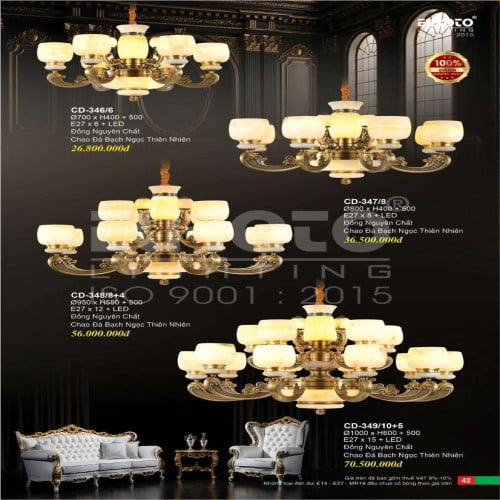 Đèn chùm đồng Euroto CD-346/6, CD-347/8, CD-348/8+4, CD-349/10+5
