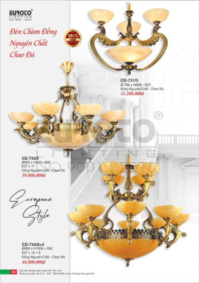 Đèn chùm đồng Euroto CD-731/3, CD-733/8, CD-734/8+4