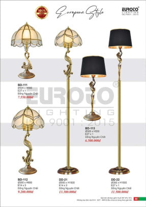 Đèn bàn đồng, đèn đứng đồng Euroto BD-111, BD-112, BD-113, DD-21, DD-22