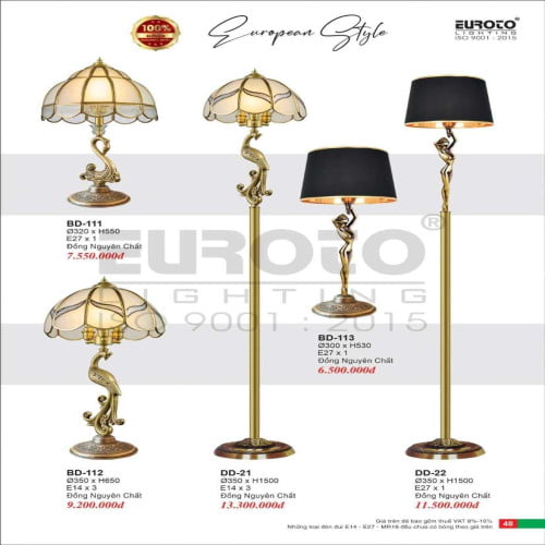 Đèn bàn đồng, đèn đứng đồng Euroto BD-111, BD-112, BD-113, DD-21, DD-22