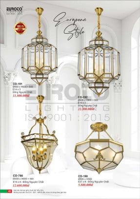 Đèn chùm đồng Euroto CD-190, CD-191, CD-192, CD-786