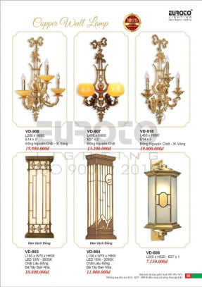 Đèn vách đồng Euroto VD-907, VD-908, VD-918, VD-983, VD-984, VD-808