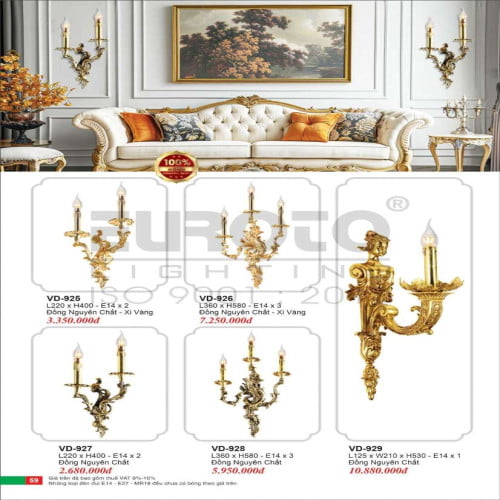 Đèn vách đồng Euroto VD-925, VD-926, VD-927, VD-928, VD-929