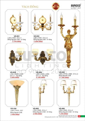 Đèn vách đồng Euroto VD-930, VD-931, VD-932, VD-935, VD-936, VD-330, VD-905, VD-906