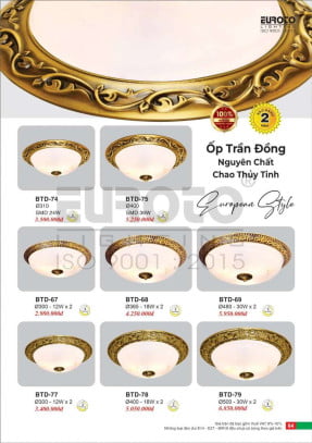 Đèn ốp trần đồng Euroto BTD-74, BTD-75, BTD-67, BTD-68, BTD-69, BTD-77, BTD-78, BTD-79