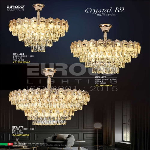 Đèn chùm pha lê Euroto CFL-474, CFL-475, CFL-476