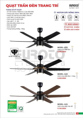 Quạt trần Euroto MODEL-Q01, MODEL-Q02, MODEL-Q03