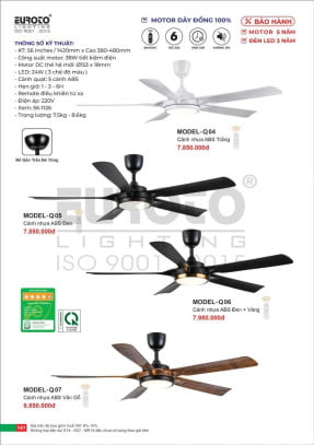 Quạt trần Euroto MODEL-Q04, MODEL-Q05, MODEL-Q06, MODEL-Q07