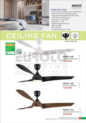 Quạt trần Euroto MODEL-Q08, MODEL-Q09, MODEL-Q10