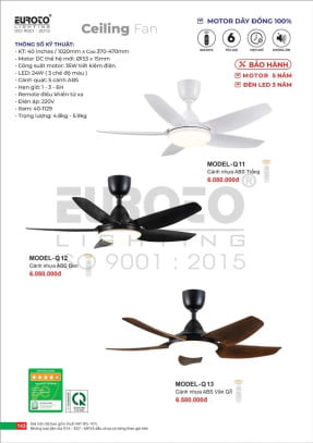 Quạt trần Euroto MODEL-Q11, MODEL-Q12, MODEL-Q13
