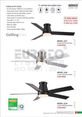 Quạt trần Euroto MODEL-Q27, MODEL-Q28, MODEL-Q29