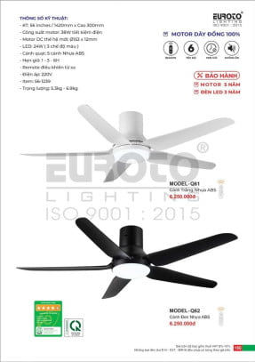 Quạt trần Euroto MODEL-Q61, MODEL-Q62