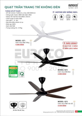 Quạt trần Euroto MODEL-Q71, MODEL-Q72, MODEL-Q73