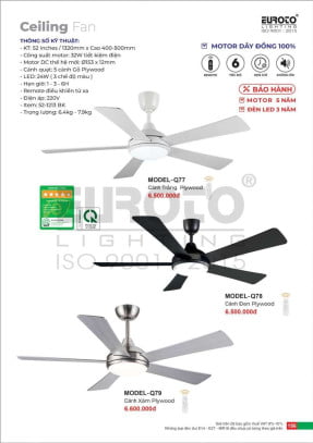 Quạt trần Euroto MODEL-Q77, MODEL-Q78, MODEL-Q79