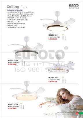 Quạt trần Euroto MODEL-Q51, MODEL-Q52, MODEL-Q53, MODEL-Q54