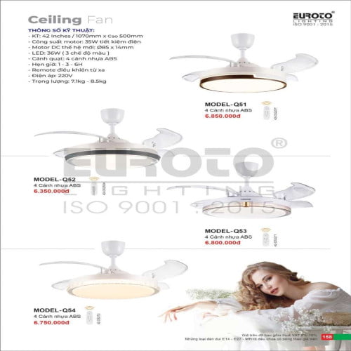 Quạt trần Euroto MODEL-Q51, MODEL-Q52, MODEL-Q53, MODEL-Q54