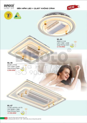 Đèn mâm led + quạt không cánh Euroto ML-85, ML-86, ML-87