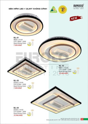 Đèn mâm led + quạt không cánh Euroto ML-91, ML-92, ML-93, ML-94