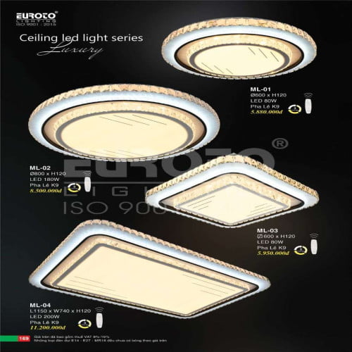 Đèn mâm led Euroto ML-01, ML-02, ML-03, ML-04