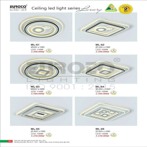 Đèn mâm led Euroto ML-61, ML-62, ML-63, ML-64, ML-65, ML-66