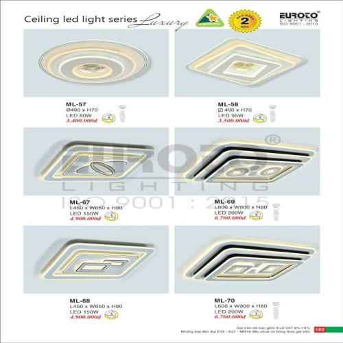 Đèn mâm led Euroto ML-57, ML-58, ML-67, ML-68, ML-69, ML-70