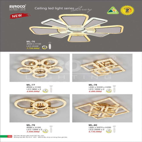 Đèn mâm led Euroto ML-76, ML-77, ML-78, ML-79, ML-80