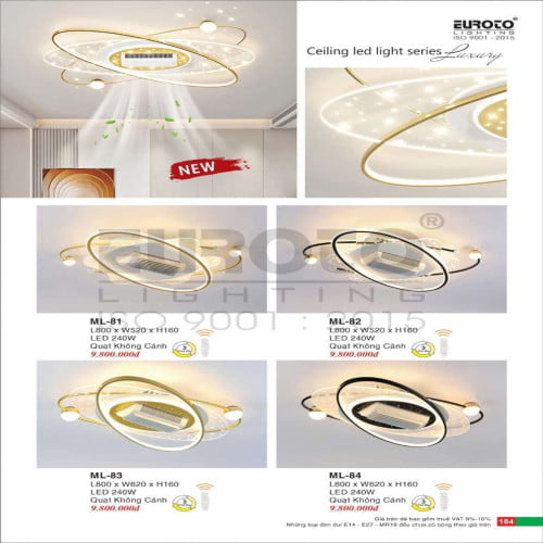 Đèn mâm led + quạt không cánh Euroto ML-81, ML-82, ML-83, ML-84