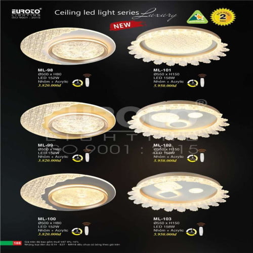 Đèn mâm led Euroto ML-98, ML-99, ML-100, ML-101, ML-102, ML-103