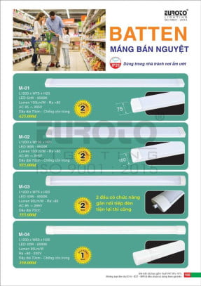 Máng đèn siêu thị, batten máng bán nguyệt Euroto M-01, M-02, M-03, M-04