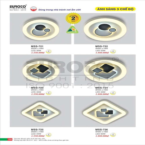 Đèn mâm áp trần Euroto MSS-721, MSS-722, MSS-723, MSS-724, MSS-725, MSS-726