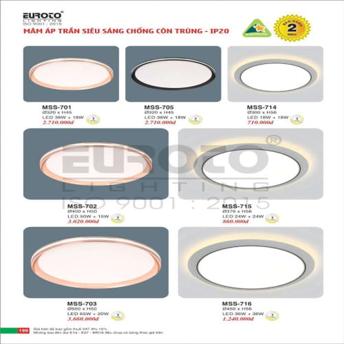 Đèn mâm áp trần Euroto MSS-701, MSS-702, MSS-703, MSS-705, MSS-714, MSS-715, MSS-716