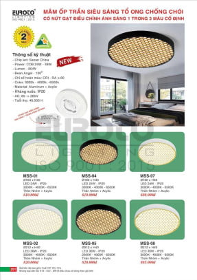 Đèn mâm áp trần Euroto MSS-01, MSS-02, MSS-04, MSS-05, MSS-07, MSS-08