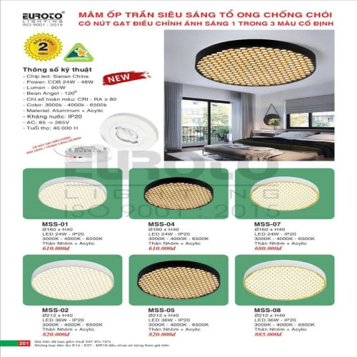 Đèn mâm áp trần Euroto MSS-01, MSS-02, MSS-04, MSS-05, MSS-07, MSS-08
